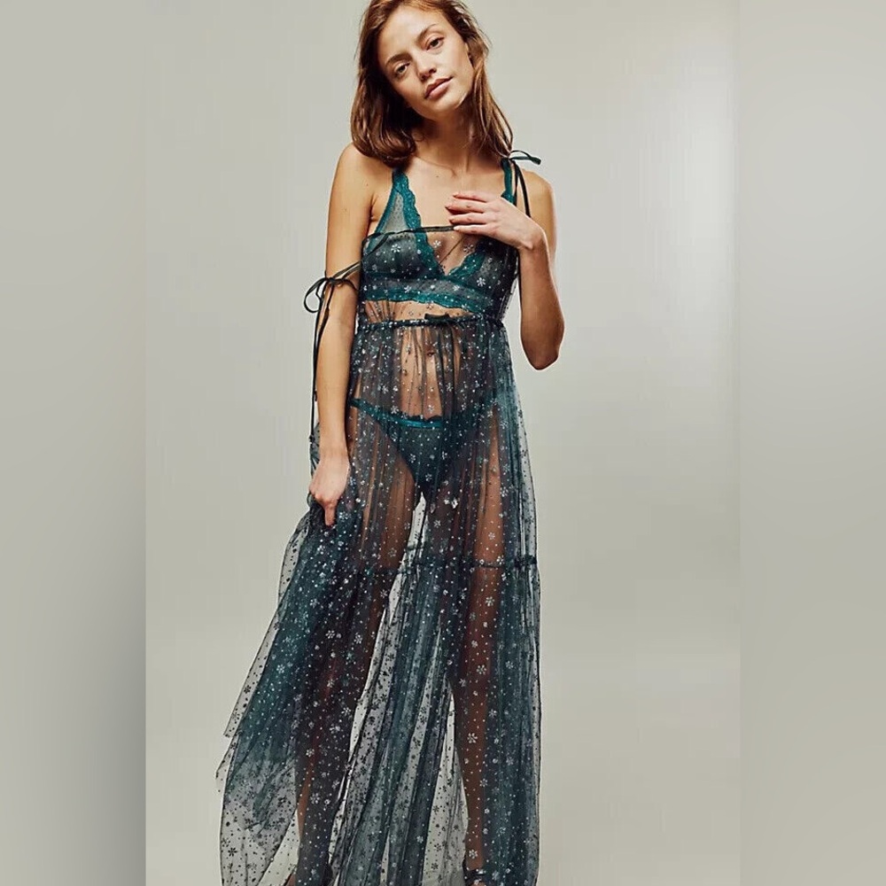 Free People One Estella Glitter Maxi Slip Dress